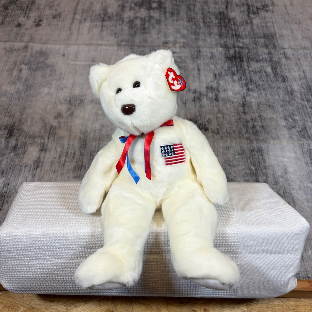 Ty Beanie Buddies Libearty Bear White American Flag Plush 2000 14 Inch